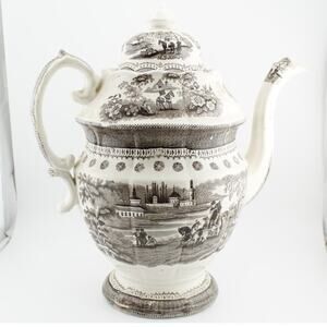Antique English Transferware Coffee Pot 2 Cups and Saucers circa early 1800s